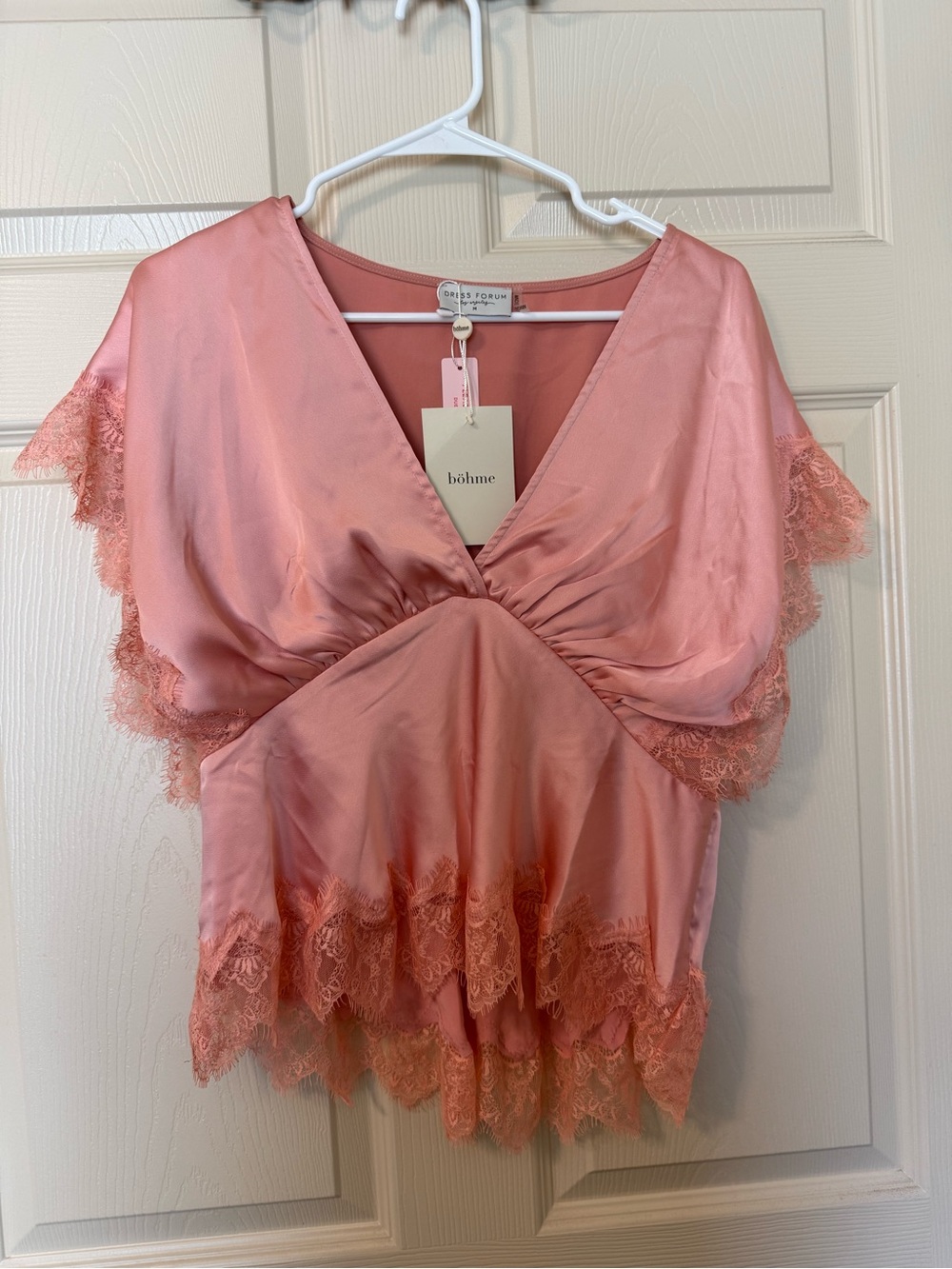 Bohme Pink Lace-Trim Satin top size medium new with tags